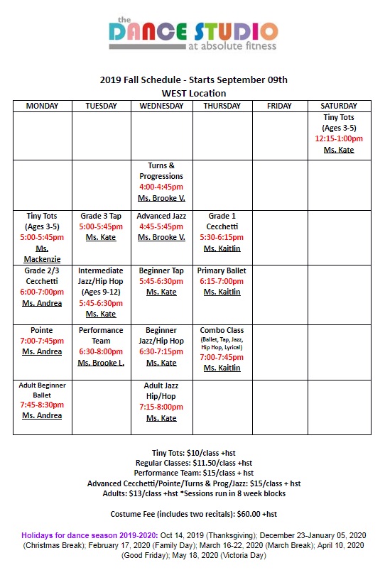 Class Schedule The Dance Studio